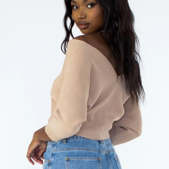 Princess Polly Love More cropped nude sweater with open neckline - Picture 9 of 9